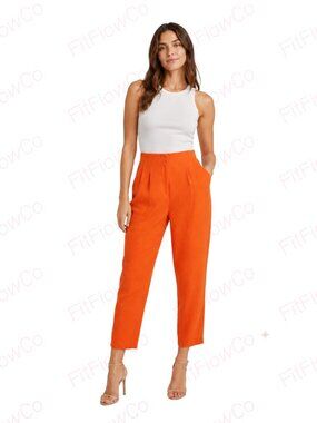 ASOS DESIGN Orange Linen Blend High Rise Tapered Ankle Pants US 4